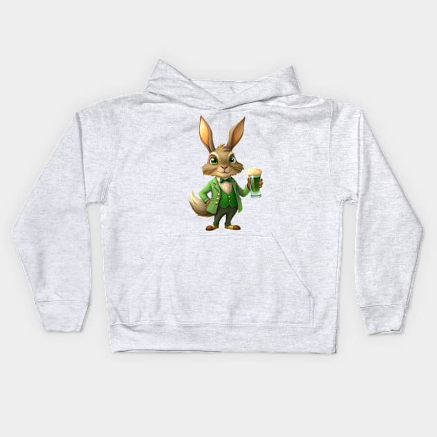 St. Patrick's Day Happy Hour: Pint-Holding Hare Kids Hoodie by Frim-Design